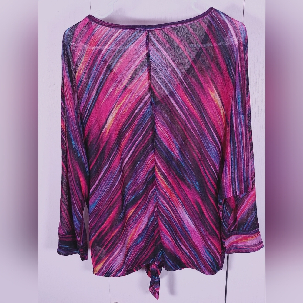 Studio JPR Colorful Striped Top Size XL Front Tie Retro Blouse Office Retro Boho - Picture 8 of 9